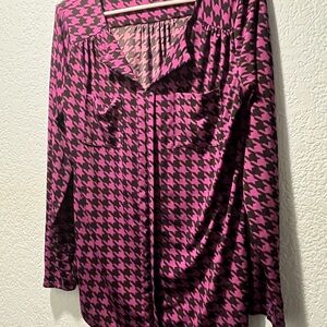 Worthington Pink and Black Houndstooth Blouse